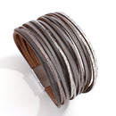 Amorcome Boho Mint Leather Bracelets for Women 2022 Fashion Ladies Slim Strips Multilayer Wide Wrap Bracelet Female Jewelry Gift