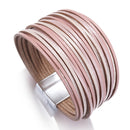 Amorcome Boho Mint Leather Bracelets for Women 2022 Fashion Ladies Slim Strips Multilayer Wide Wrap Bracelet Female Jewelry Gift