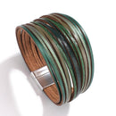 Amorcome Boho Mint Leather Bracelets for Women 2022 Fashion Ladies Slim Strips Multilayer Wide Wrap Bracelet Female Jewelry Gift