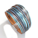 Amorcome Boho Mint Leather Bracelets for Women 2022 Fashion Ladies Slim Strips Multilayer Wide Wrap Bracelet Female Jewelry Gift