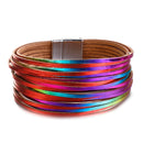 Amorcome Boho Mint Leather Bracelets for Women 2022 Fashion Ladies Slim Strips Multilayer Wide Wrap Bracelet Female Jewelry Gift