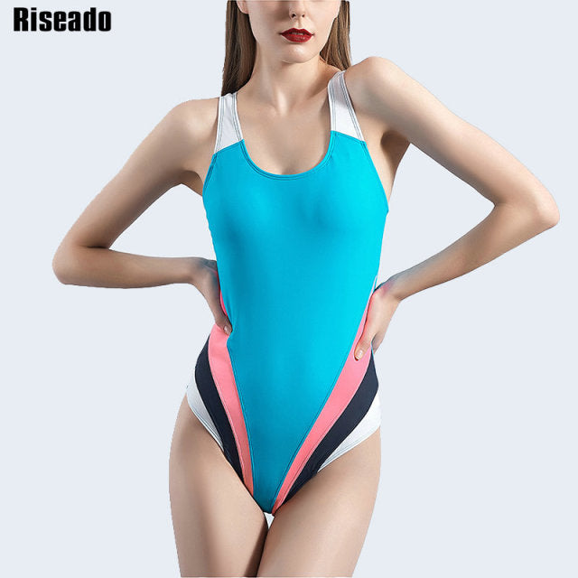 Riseado Sports One Piece Swimsuit 2022 Competición Traje de baño Mujer Patchwork Trajes de baño para mujer Racerback Trajes de baño XXL
