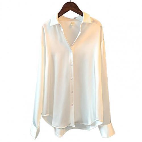 Hochwertige elegante Nachahmung Button Up Satin Seidenbluse Frühling Damenmode Langarm Shirt Vintage Femme Street New Shir