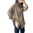 Autumn Fashion Button Up Satin Silk Shirt Vintage Blouse Women White Lady Long Sleeves Female Loose Shirts Streetwear 11355