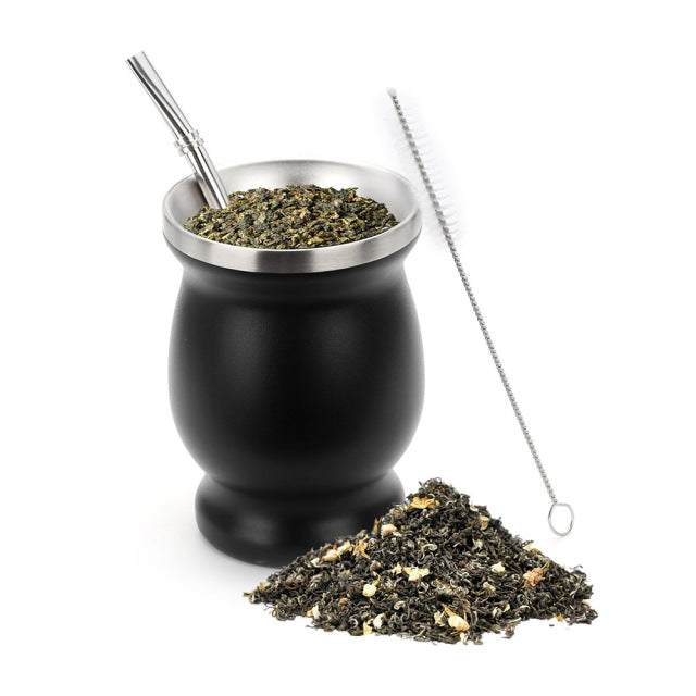 1 Juego de 230ML Bombilla Set Yerba Mate calabaza taza de té de acero inoxidable con una cuchara y cepillo aislamiento térmico Anti escaldado