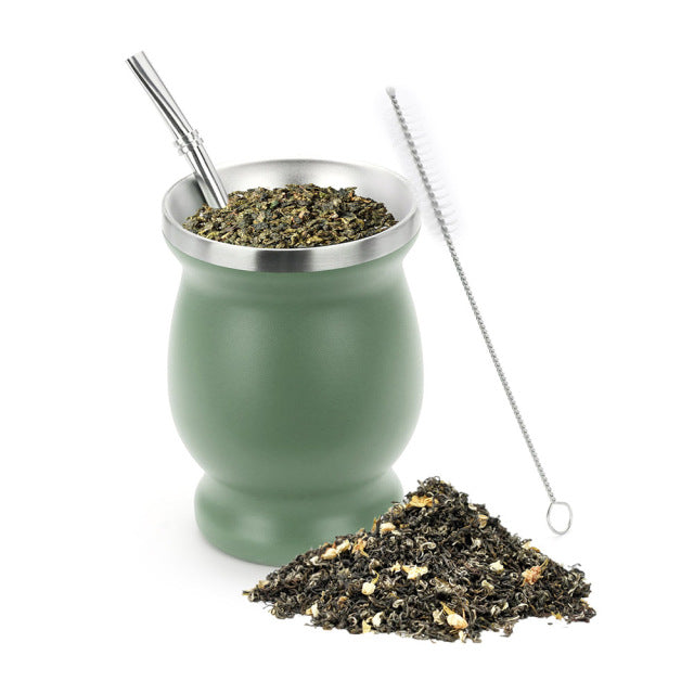 1 Juego de 230ML Bombilla Set Yerba Mate calabaza taza de té de acero inoxidable con una cuchara y cepillo aislamiento térmico Anti escaldado