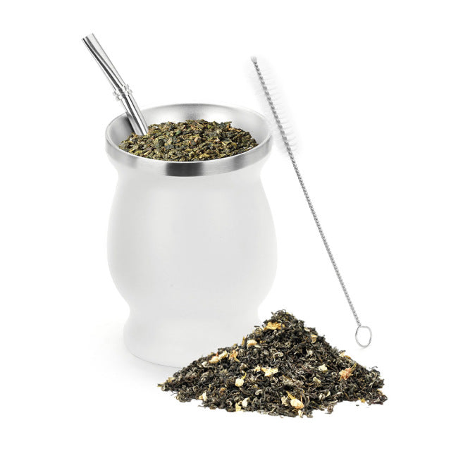 1 Juego de 230ML Bombilla Set Yerba Mate calabaza taza de té de acero inoxidable con una cuchara y cepillo aislamiento térmico Anti escaldado