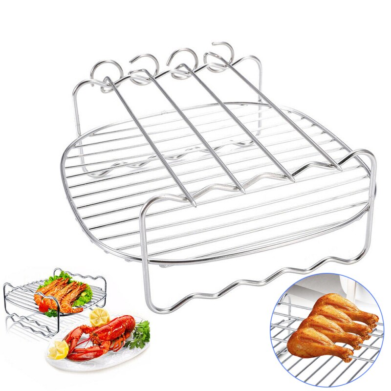 Tragbares Edelstahl-BBQ-Rack Spieß-Barbecue-Grill-Backblech-Rack für Air Fryer Double-Deck Home Replacement Barbecue