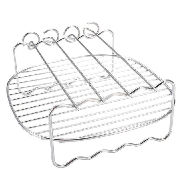Tragbares Edelstahl-BBQ-Rack Spieß-Barbecue-Grill-Backblech-Rack für Air Fryer Double-Deck Home Replacement Barbecue