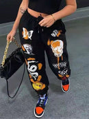 InstaHot Women Sweat Pant Harajuku Cartoon Printed Trousers Jogger 2021 Drawstring Cargo Pant Streetwear Casual Sweatpant Autumn