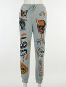 InstaHot Women Sweat Pant Harajuku Cartoon Printed Trousers Jogger 2021 Drawstring Cargo Pant Streetwear Casual Sweatpant Autumn