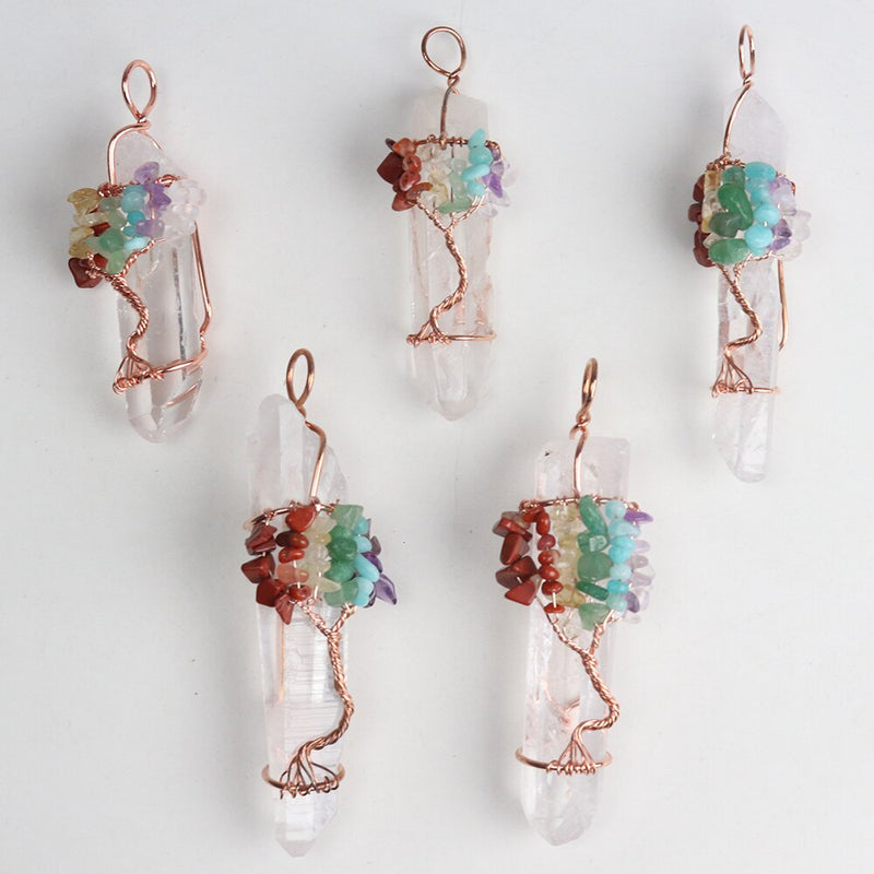 BAYUEBA Natural Uncut Clear Crystal Quartz Gems Chips Beads Chakra Lucky Wish Pendants Rose Gold Plated Necklace 1pc