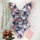 2021 New Sexy Ruffle Print Floral One Piece Swimsuit Off The Shoulder Swimwear Women Solid Deep-V Beachwear Bathing Suit Monkini