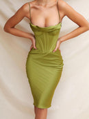 High Quality Satin Bodycon Dress Women Party Dress 2021 New Arrivals White Midi Bodycon Dress Celebrity Evening Club Dress