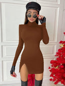 Hawthaw Women Spring Autumn Long Sleeve Bodycon Soild Color Black Slim Package Hip Mini Dress 2021 Female Clothing Streetwear