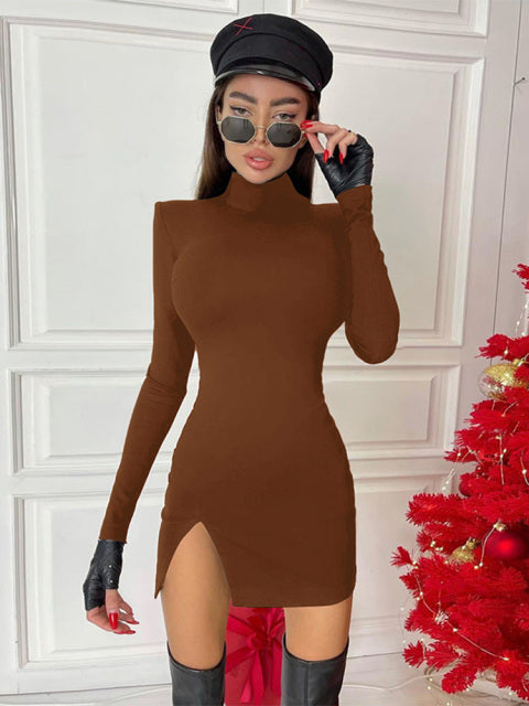 Hawthaw mujeres primavera otoño manga larga ceñido al cuerpo Color sólido negro ajustado paquete cadera Mini vestido 2021 ropa femenina ropa de calle