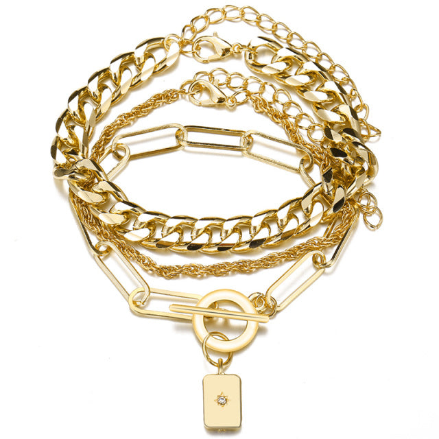 3 teile/satz mode starke kette link armbänder für frauen vintage schlangenkette gold silber farbe armbänder set punk schmuck