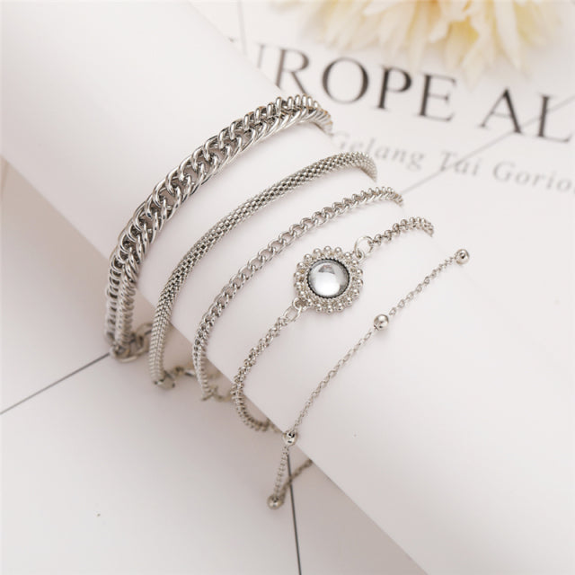 3 teile/satz mode starke kette link armbänder für frauen vintage schlangenkette gold silber farbe armbänder set punk schmuck