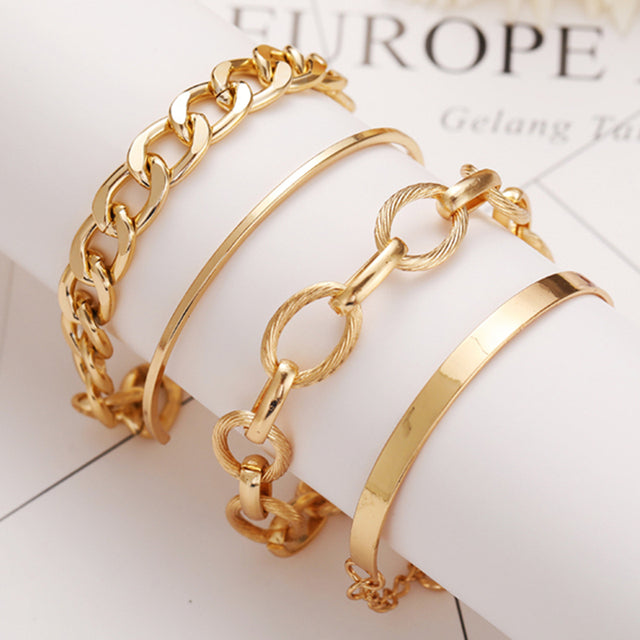 3PCS/Set Fashion Thick Chain Link Bracelets Bangles For Women Vintage Snake Chain Gold Silver Color Bracelets Set Punk Jewelry