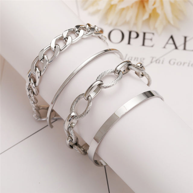 3PCS/Set Fashion Thick Chain Link Bracelets Bangles For Women Vintage Snake Chain Gold Silver Color Bracelets Set Punk Jewelry