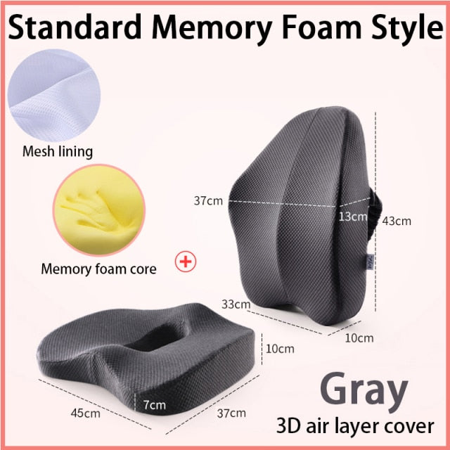 Memory Foam Seat Cushion Orthopedic Pillow Coccyx Office Chair Cushion Support Waist Back Pillow Car Seat Hip Massage Pad Sets
