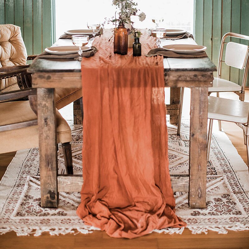 Dinning table decoration rust table runner set wedding decoration cotton gauze dusty blue napkins gift table runners