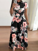 Women Summer Long Dress 2022 Casual Long Sleeve Boho Floral Print Maxi Dress Turtleneck Bandage Elegant Party Dresses Vestidos