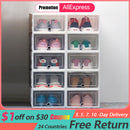 6Pack Transparent shoe box shoes organizers thickened foldable Dustproof plastic storage box Stackable combined shoe cabinetSale