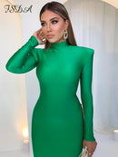 FSDA Midi Green Long Sleeve 2022 Women Dress Party Autumn Winter Turtleneck Black Sexy Bodycon Dresses Elegant Club
