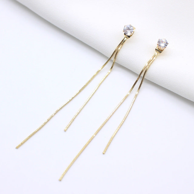 Korean Vintage Glossy Arc Bar Long Tassel Drop Earrings for Women Gold Geometric Fashion Jewelry Luxury Hanging Pendientes