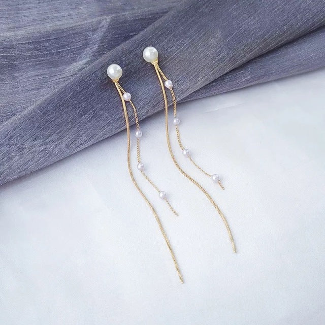 Pendientes de gota de borla larga con barra de arco brillante Vintage coreano para mujer, joyería de moda geométrica dorada, Pendientes colgantes de lujo