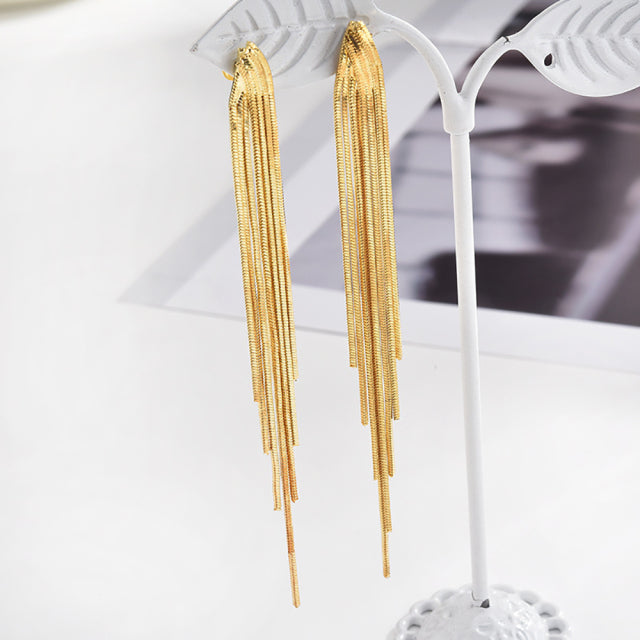 Pendientes de gota de borla larga con barra de arco brillante Vintage coreano para mujer, joyería de moda geométrica dorada, Pendientes colgantes de lujo