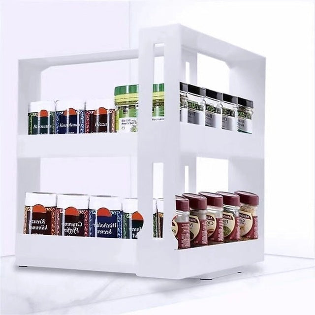 Multifunction Rotating Jars Spice Rack Storage Rack Holder Seasoning Bottle Storage White PP Cabinet Kitchen Storage Organizers