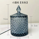 Crystal Glass Jar European-style Diamond Pattern Candy Storage Box Cotton Swab Box Sealed Jar Living Room Home Furnishings