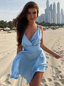 Cryptographic Satin Sexy Backless Sleeveless Party Night Club Wrap Mini Dresses Spaghetti Straps Elegant Dress Solid Vestidos