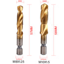 6Pcs Metric Tap Tapping Drill Bit Set Hex Shank Titanium Plated HSS Screw Bit Compound Machine Tap M3 M4 M5 M6 M8 M10 Hand Tools