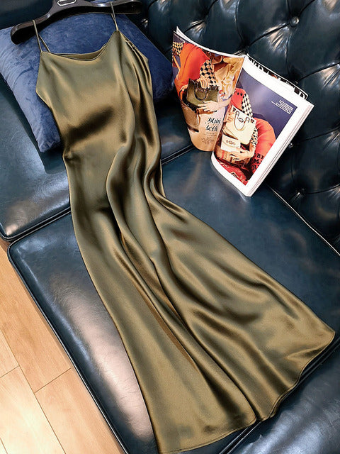 Ordfree 2022 Summer Women Long Satin Slip Dress Spaghetti Strap Elegant Lady Sexy Satin Party Dress Plus Size S-4XL