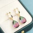 Pendientes de moda para mujer, pendientes colgantes de gancho de piedra Natural con incrustaciones de Color dorado delicado en 4 colores para mujer, joyería de compromiso de boda