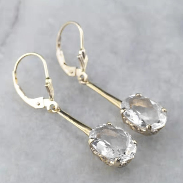 Pendientes de moda para mujer, pendientes colgantes de gancho de piedra Natural con incrustaciones de Color dorado delicado en 4 colores para mujer, joyería de compromiso de boda