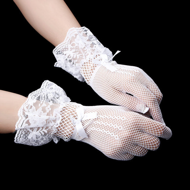 Elegante Damen Short Lace Handschuhe New Sheer Fish Net Schwarz Weiß Prom Party Damen Modische Solid Color Fäustlinge Heiß