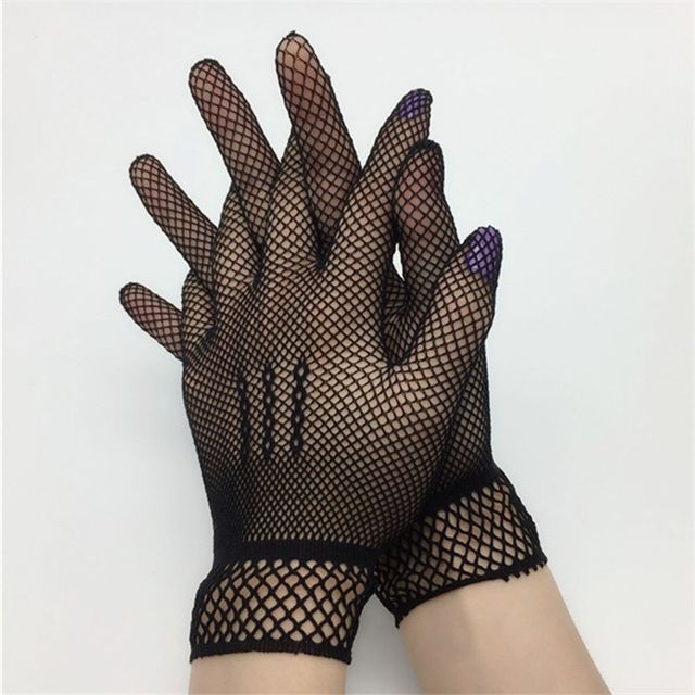Elegant Ladies Short Lace Gloves New Sheer Fish Net Black White Prom Party Female&