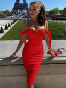Bandage Dress for Women 2022 New White Bodycon Dress Elegant Sexy High Quality Red Off Shoulder Evening Party Dress Club Summer