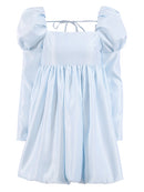 Mnealways18 Puff Sleeves Woman Party Dress Evening Chic Square Collar Ball Gown Dress Short Beige Satin Dresses Pleated Ladies