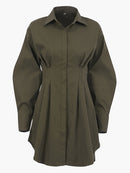 OOTN Summer Pleated Shirt Dress Fashion A-Line Single Breasted Casual Dresses Turn-Down Collar High Waist Solid Mini Dress 2022