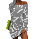 Women Dress Letters Print Hip Hop Long T Shirt Loose Casual Streetwear Long Sleeve O Neck Dress for Party Plus Size вечернее