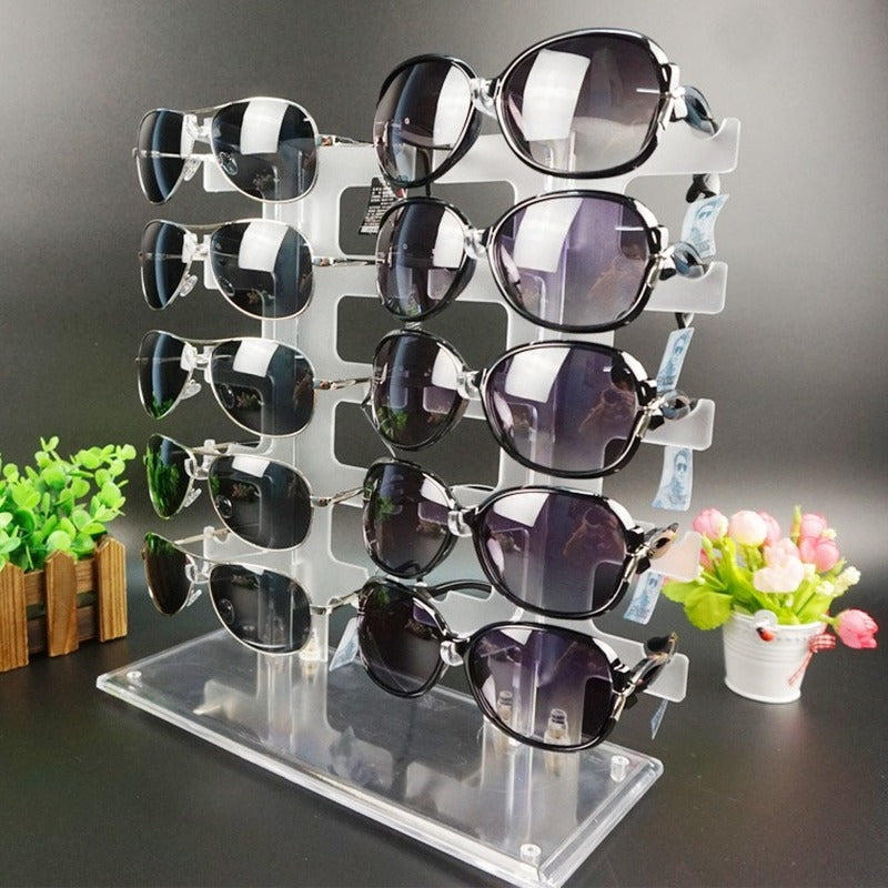 Two Row Sunglasses Rack 10 Pairs Glasses Holder Display Stand Transparent R9JE