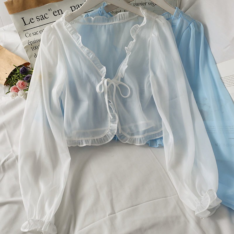 Frauen-dünner Mantel-beiläufige Spitze-Bogen-Sommer-Sonnenschutz-Kleidungs-weibliches Strickjacke-Hemd-Kleidungs-Oberseiten-Bluse für Frauen-Abdeckungen Blusa