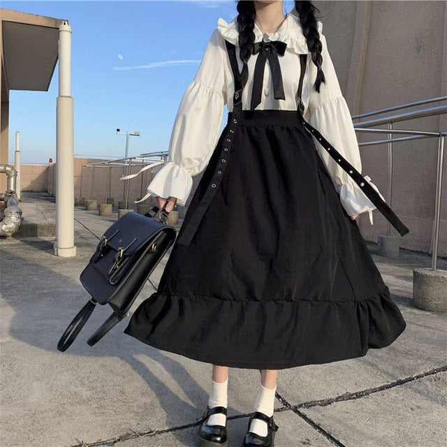 Vintage Women Gothic Punk Lolita Dress Casual High Waist Long Sleeve Hat Collar Sexy Gry Black Girls Mini Dresses Gothic Clothes