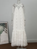 Maxivestido de verano sin mangas con cuello Halter para mujer, vestido largo de playa con volantes a la moda, vestido elegante calado para vacaciones 2022