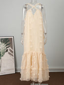 Maxivestido de verano sin mangas con cuello Halter para mujer, vestido largo de playa con volantes a la moda, vestido elegante calado para vacaciones 2022